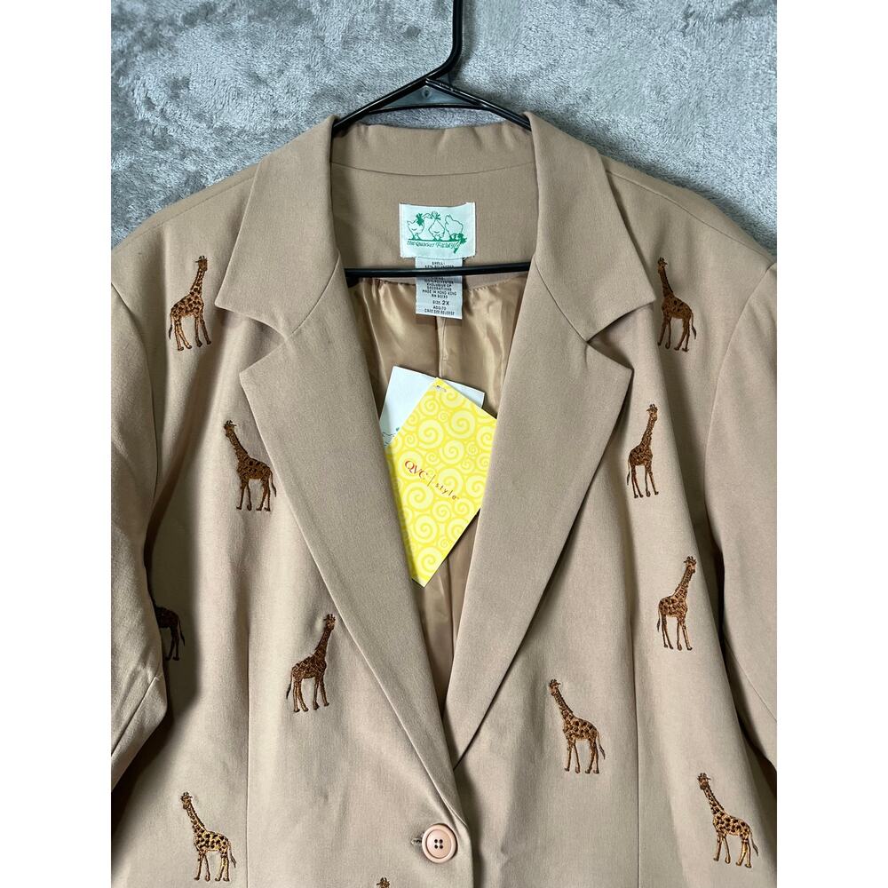 Quacker Factory 2X Giraffe Embroidered Blazer Jacket Safari Animal Novelty New - Picture 2 of 10